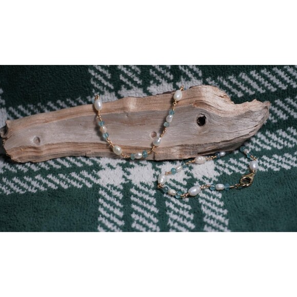 Freshwater Pearl Blue Charm Necklace - Picture 2 of 8